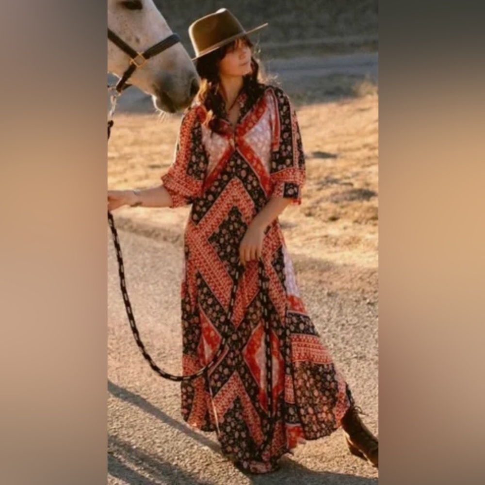 Jen’s Pirate Booty NWOT Roma Saloon Boho Festival Maxi Floral Patchwork Dress M